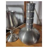 Pewter Goblet and Ornate Pewter Vase Set by Reichs-Zinn