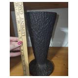 Textured Black Ceramic Vase with Tree Bark Design, 10 Inch