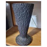 Textured Black Ceramic Vase with Tree Bark Design, 10 Inch