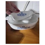 Vintage Corning Ware Blue Cornflower Casserole Set with Glass Lid and Glass Baking Dishes