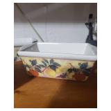 Set of 3 Garden Ridge Mini Ceramic Loaf Pans with Fruit and Harvest Designs