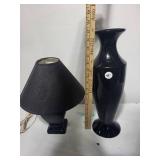 Black Ceramic Table Lamp and Large Vase Set