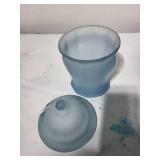 Frosted Blue Glass Lidded Candy Jar, 8 Inch