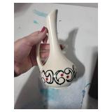 Decorative Pottery Jug, Lidded Jar, Metal Dishes, and Floral Tile Trivet Set