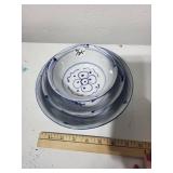 Set of 3 Blue and White Porcelain Bowls with Floral Design
