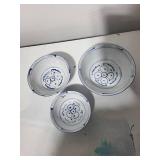 Set of 3 Blue and White Porcelain Bowls with Floral Design