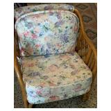Vintage Wicker Armchair with Floral Cushion