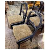Set of Four Blue Painted Carved Wood Chairs with Fabric Seat Covers