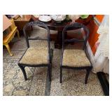 Set of Four Blue Painted Carved Wood Chairs with Fabric Seat Covers