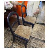 Set of Four Blue Painted Carved Wood Chairs with Fabric Seat Covers