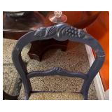 Set of Four Blue Painted Carved Wood Chairs with Fabric Seat Covers