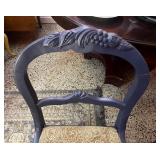 Set of Four Blue Painted Carved Wood Chairs with Fabric Seat Covers