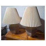 Pair of Vintage Ceramic Table Lamps with Pleated Fabric Shades
