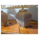 Pair of Vintage Ceramic Table Lamps with Pleated Fabric Shades