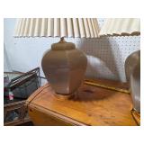 Pair of Vintage Ceramic Table Lamps with Pleated Fabric Shades