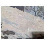 Winter Landscape Painting with Snowy Trees and House