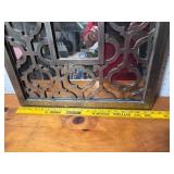 Decorative Geometric Pattern Wall Mirror with Rustic Wood Finish