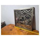 Decorative Geometric Pattern Wall Mirror with Rustic Wood Finish