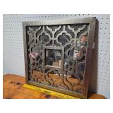 Decorative Geometric Pattern Wall Mirror with Rustic Wood Finish