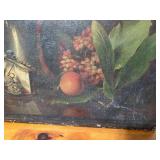 Vintage Still Life Painting with Fruit and Metallic Objects