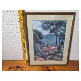 Framed Landscape Coastal Print with Trees and Water Scene