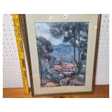 Framed Landscape Coastal Print with Trees and Water Scene