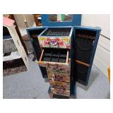 Hand-Painted Floral Jewelry Armoire with Multiple Drawers