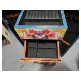 Hand-Painted Floral Jewelry Armoire with Multiple Drawers