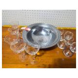 Vintage Etched Glass Stemware & Metal Serving Bowl Collection