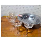 Vintage Etched Glass Stemware & Metal Serving Bowl Collection
