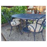 Vintage Outdoor Patio Set with Metal Mesh Table with Umbrella Stand and 6 Chairs