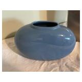 Lot of 2 Decorative Vases - Blue Ceramic and Tall Metal Vase with Dried Floral Stems