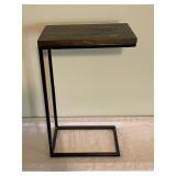 Metal and Wood C-Shaped Side Table with Wear on Top
