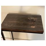 Metal and Wood C-Shaped Side Table with Wear on Top