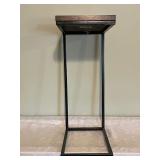 Metal and Wood C-Shaped Side Table with Wear on Top