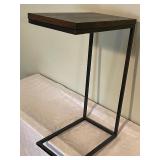 Metal and Wood C-Shaped Side Table with Wear on Top