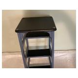 Wooden 3-Tier Blue Accent Shelf with Black Top