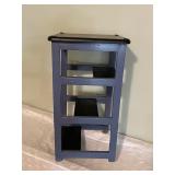 Wooden 3-Tier Blue Accent Shelf with Black Top