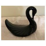 Home Decor Collection with Black Swan Figurine, Decorative Plate, Candles, and Metal Tray