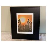 Framed Nature Artwork with Sunset Scene