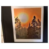 Framed Nature Artwork with Sunset Scene