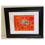 Framed Abstract Artwork with Vibrant Orange and Blue Design