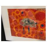 Framed Abstract Artwork with Vibrant Orange and Blue Design