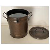 Collection of Kitchen Items Including Hammered Metal Ice Bucket, Glass Vase, and Bodum Electric Teapot