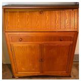 Wooden Secretary Desk with Drop-Front and Storage Shelves