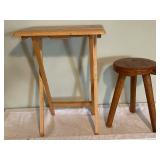 Wooden Folding TV Tray and Vintage 3-Leg Stool Set
