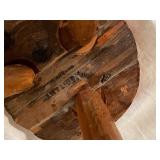 Wooden Folding TV Tray and Vintage 3-Leg Stool Set