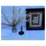 Decor Collection with Framed Dragonfly Art, Metal Buddha Statue, Willow Branches in Glass Jar