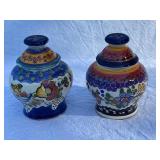 Talavera Mexico Hand-Painted Salt and Pepper Shakers with Tray