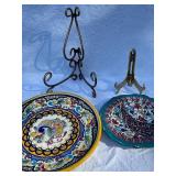 Set of 2 Hand-Painted Decorative Plates: Talavera and Turkish Style